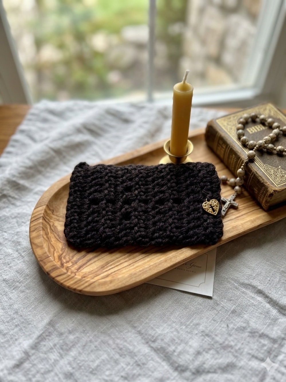 Handmade 5" Pocket Prayer Shawl Crocheted Comfort Square with Gold-Tone Cross